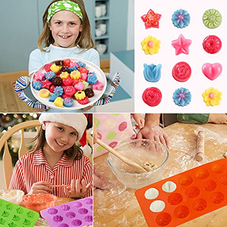 FIRETREESILVERFLOWER Flower Shape Chocolate Candy Molds Set,Heart,The stars,The rose,Flowers in Combination,15 Cavity Silicone Baking Mold Ice Cube Tray-Wedding,Festival,Parties and DIY Crafts-(6Pcs) FIRETREESILVERFLOWER