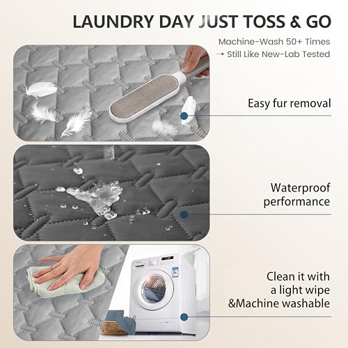 gogobunny 3X Stronger Waterproof Pet Blanket, Scratch Proof Furniture Protector for Dogs Cats, Reversible Cover 52x82 Inch, Dark Grey/Light Grey gogobunny