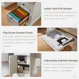 OKD 60" Executive Desk with Hutch and Drawers, Farmhouse Home Office Desk with Charging Station, Keyboard Tray, File Cabinet Storage, Wood Computer Desk for Work and Study, Antique White OKD