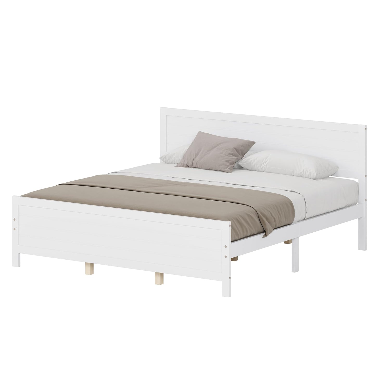 Dolonm White King Size Platform Bed Frame with Rustic Headboard and Under-Bed Storage - WoodArtSupply