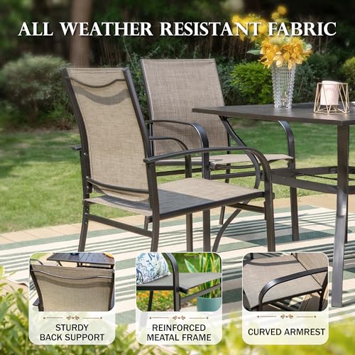 HERA'S HOUSE 5 Piece Patio Dining Set, 4 x Brown Textilene Dining Chair and 37" Square Wood-Like Dining Table with Umbrella Hole, Outdoor Table and Chairs Set for Lawn Garden Backyard Deck HERA'S HOUSE