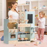ROBUD Grocery Store Playset, Kids Play Store, Wooden Supermarket Playset with Cash Register, Chalkboard, Vending Machine, Coffee Machine, Oven, Play Food Accessories, Gift for Boys Girls 3+ ROBUD