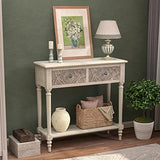 COSIEST Console Table with 2 Drawers, MDF Narrow Entryway Table with Storage Shelf, Wood Accent Sofa Table for Living Room, Entrance, Hallway, Couch, Light Grey COSIEST