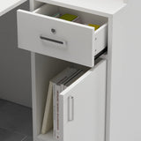 AIEGLE Reception Desk with Counter Drawers & Storage Shelves, L-Shaped Reception Counter Table for Salon Reception Room Checkout Office, White (55.9" L x 32.3" W x 48.4" H) AIEGLE