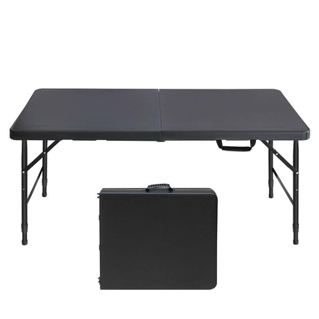 ICSPOID Portable Plastic Folding Table 4ft/6ft/8ft Heavy Duty White Black Picnic Dining Table Fold-in-Half for Camp Party Kitchen Indoor Outdoor ICSPOID