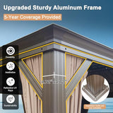 Domi 14x22FT Hardtop Gazebo with Netting & Curtains, Outdoor Aluminum Frame Gazebo with Galvanized Steel Double Roof, Outdoor Permanent Metal Pavilion for Patio Deck Lawn and Garden, Dark Brown domi outdoor living