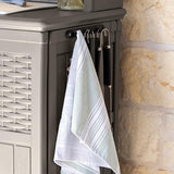 Suncast Patio Plastic Storage and Prep Station with Decorative Wicker Pattern and Multi Wall Panels for Patio, Garden, and Lawn Use, Stoney Gray Suncast