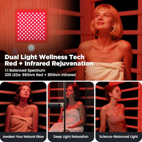 DAIMOT 2-Person Full Spectrum Sauna, 1990W 120V with 12"*12" Red Light Therapy, 2 Speakers, Indoor Dry Sauna for Home & Gym, Canadian Hemlock Wood DAIMOT