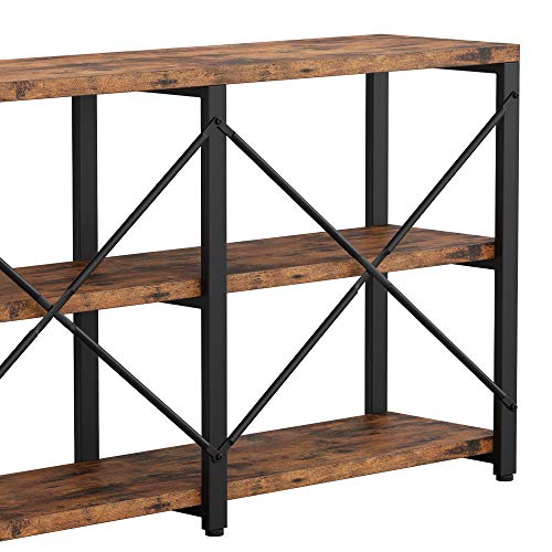 IRONCK Rustic Entryway Console Table, Long Hallway Table 55in 3-Tier, TV Stand Entertainment Center Media Stand for Living Room, Industrial Style, Vintage Brown - WoodArtSupply