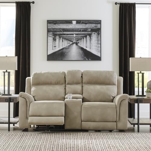 Signature Design by Ashley Next-Gen DuraPella Power Reclining Loveseat with Center Console and Adjustable Headrest, Beige Signature Design by Ashley