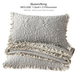 HORIMOTE HOME Beige Ruffled Quilt King Size, Stone-Washed Microfiber Lightweight Crinkled Farmhouse Rustic Shabby Chic Bedding Set, 3 Pieces Reversible Bedspread with Pillow Shams for All Season HORIMOTE HOME