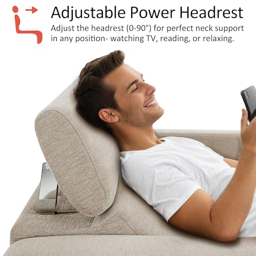 MCombo Zero Wall Recliner Chair, Wall Hugger Power Recliner Chair with Adjustable Headrest, High Wood Leg, USB & Type C Dual Charge Ports, for Living Room, Small Spaces, HL128 (Textile, Beige)
