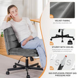 COMHOMA Cross Legged Office Chair with Wheels Armless-Office Desk Chair, Modern Vanity Computer Task Chairs for Home Bedroom, Comfortable Wide Seat for Lower Back Pain Relief, Soft Velvet, Gray COMHOMA