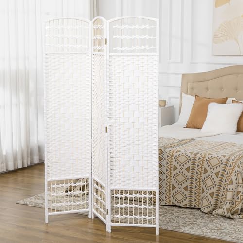 HOMCOM 3 Panel Room Divider, Folding Privacy Screen, 5.6' Room Separator, Wave Fiber Freestanding Partition Wall Divider, White HOMCOM