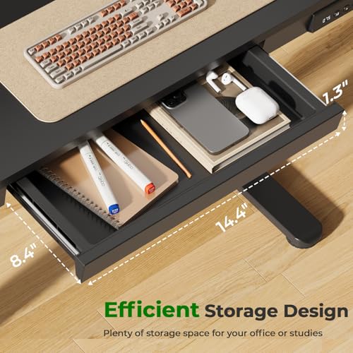 JYLH JOYSEEKER Small Standing Desk with Drawer, 35" x 20" Whole Piece Tabletop Electric Sit Stand Table, Height Adjustable Desk with Storage & USB Ports, Quick Install Home Office Computer Desk, Black JYLH JOYSEEKER