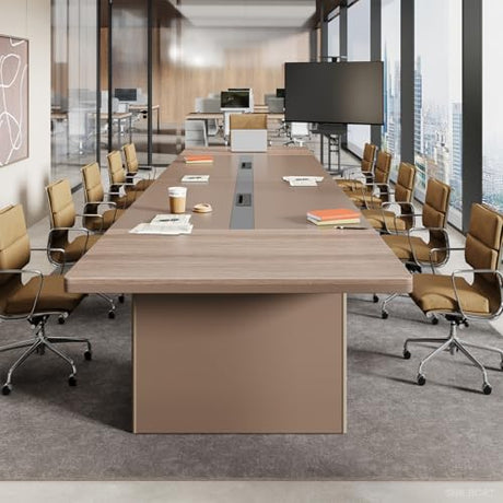 SNKBOAT Conference Table for 12 People, 141.73 in Long Business Tables, Large Rectangle Meeting Seminar Table, Training Table with Thickened Top,2Two Grommets, for Home Office, Studio, Business SNKBOAT