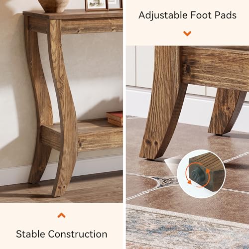 TRIBEWOOD Solid Wood Console Table with Storage, 41.3-Inch Farmhouse Entryway Table with Shelf, 2-Tier Wooden Sofa Table for Living Room, Hallway, Foyer, Brown TRIBEWOOD