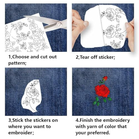 BENECREAT 4 Sheets Roses Sewing Embroidery Stabilizers, 42pcs Flowers Embroidery Paper with Pre-Printed Water Soluble Stabilizer for Embroidery Hand Sewing Lover Beginners BENECREAT