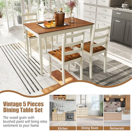Tangkula 5-Piece Dining Table Set for 4, Solid Wood, Farmhouse Dinette Set w/Rubber Wood Legs, Modern Kitchen Table and Chair Set for Kitchen, Dining Tangkula