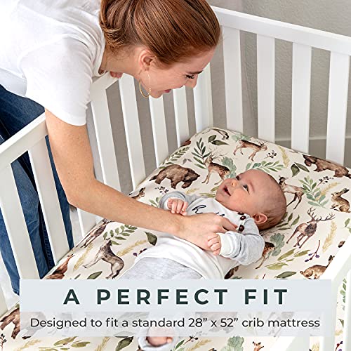 Pobibaby - Premium Single Fitted Baby Boy Crib Sheets for Standard Crib Mattress - Ultra-Soft Cotton Blend, Safe and Snug, and Stylish Woodland Crib Sheet (Wildlife Animal) Pobibaby