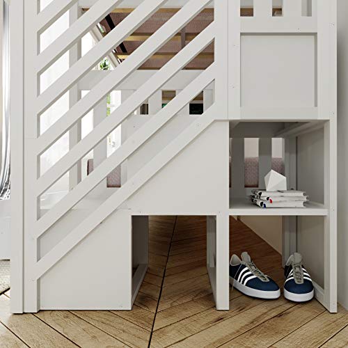 Max & Lily Twin Bunk Bed with Staircase and Storage Drawers, Underbed, White Max & Lily