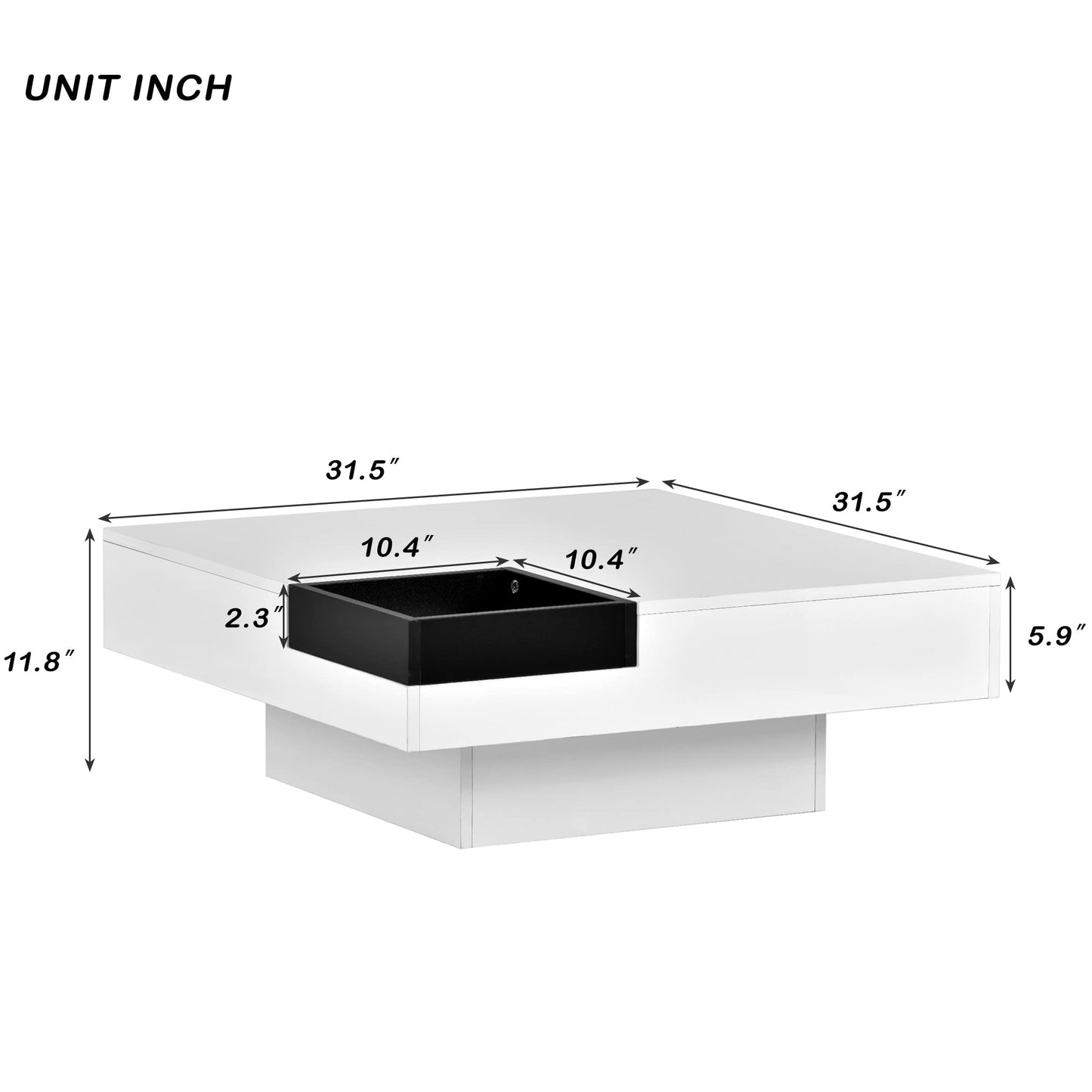 LUMISOL White Coffee Table with LED Lighting, 31.5 in Modern Square Storage Table with Detachable Tray and Plug-in 16-color LED Strip Lights Remote Control, for Living Room - WoodArtSupply