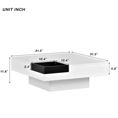 LUMISOL White Coffee Table with LED Lighting, 31.5 in Modern Square Storage Table with Detachable Tray and Plug-in 16-color LED Strip Lights Remote Control, for Living Room - WoodArtSupply