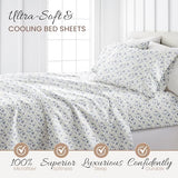 Linen Market 4 Piece King Sheet Set - Breathable, Double-Brushed Patterned Cooling Sheets – Oeko-TEX Certified Ultra Soft & Wrinkle-Free 16" Deep-Pocket King Sheets - Easy Care Blossoms Light Blue Linen Market
