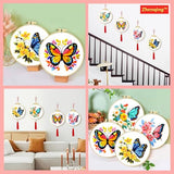Zhenqing 4-Pack Butterfly Cross Stitch Kits – 11CT 24x24cm Aida Cloth with Blue, Pink & Floral Designs – Vibrant Home Wall Art Decor Set（68121）