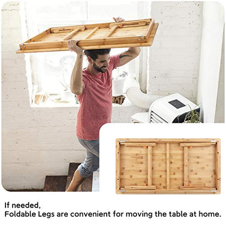 Large Size Floor Desk Nnewvante Floor Table Tray with Folding Legs Adjustable Low Coffee Table for Breakfast Serving Tray Gaming Writing 33.5x17.7in Nnewvante