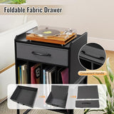 LOKO Record Player Stand, Turntable Stand with Drawer & Record Holder, Vinyl Display Shelf with Metal Frame, Record Storage Table for Living Room, Bedroom, Music Room (Black & Grey) LOKO