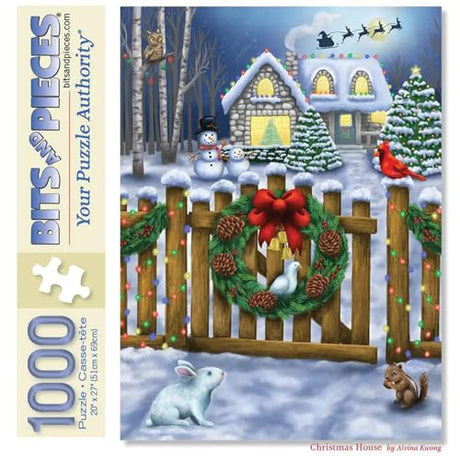 Bits and Pieces 1000 Piece Puzzles for Adults - Large 20" x 27" Jigsaw Puzzles 1000 Pieces Christmas Winter Scene, Random Die Cut, No 2 Pieces Alike, Christmas House Bits and Pieces