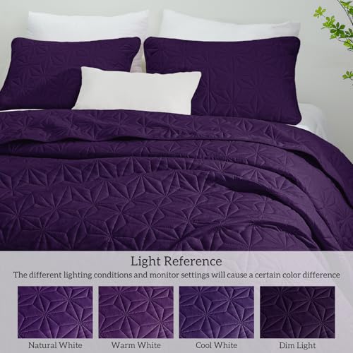 Whale Flotilla King Quilt Bedding Set, Soft Purple Bedspreads Quilts King Size for All Seasons, 3 Pieces Lightweight Geometric Star Pattern Coverlet Whale Flotilla