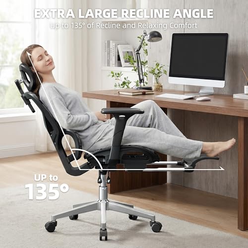 Opiesit Office Chair with 3D Adjustable Lumbar Support,Ergonomic Computer Chair,Adjustable Headrest and Armrests, 400lbs Capacity,Tilt-Swivel,Premium Mesh Desk Chair for Office,Home & Gaming (Grey) Opiesit