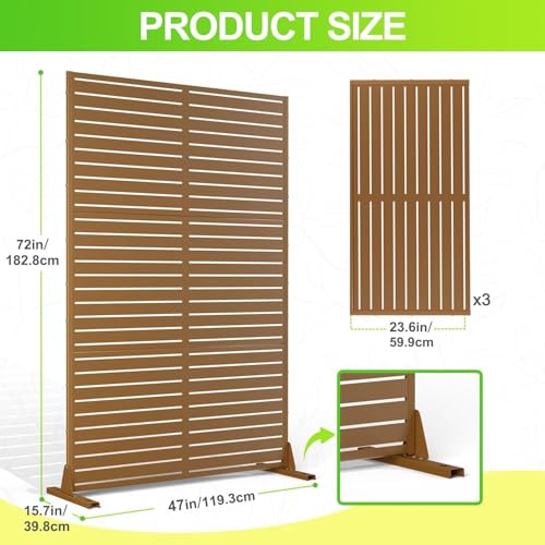 Metal Privacy Screen Outdoor, 72" h×47" w Balcony Patio Privacy Screen, Freestanding Privacy Fence, Decorative Panel, Patio Room Divider for Garden, Balcony, Deck Garvee