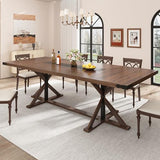Hlivelood 94" Large Dining Table for 10 People, Rectangular Kitchen Farmhouse Table W/Thickness Waterproof Wood Tabletop,Long Dining Room Tables W/Wood Strip Base for Kitchen Living Room(238CM Brown) Hlivelood