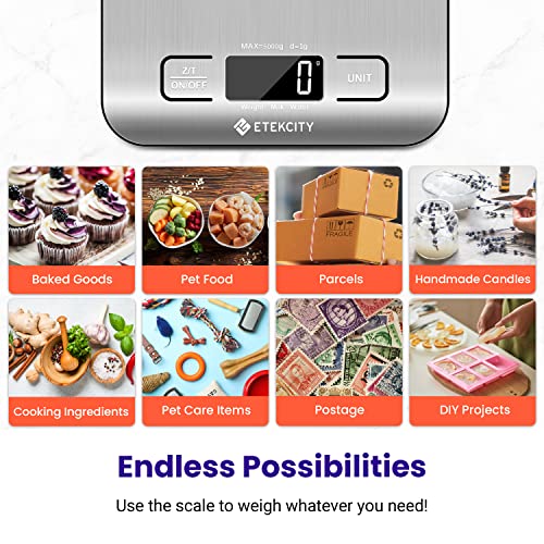 Etekcity Food Kitchen Scale, Digital Grams and Ounces for Weight Loss, Baking, Cooking, Keto and Meal Prep, LCD Display, Medium, 304 Stainless Steel Etekcity