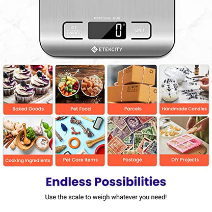 Etekcity Food Kitchen Scale, Digital Grams and Ounces for Weight Loss, Baking, Cooking, Keto and Meal Prep, LCD Display, Medium, 304 Stainless Steel