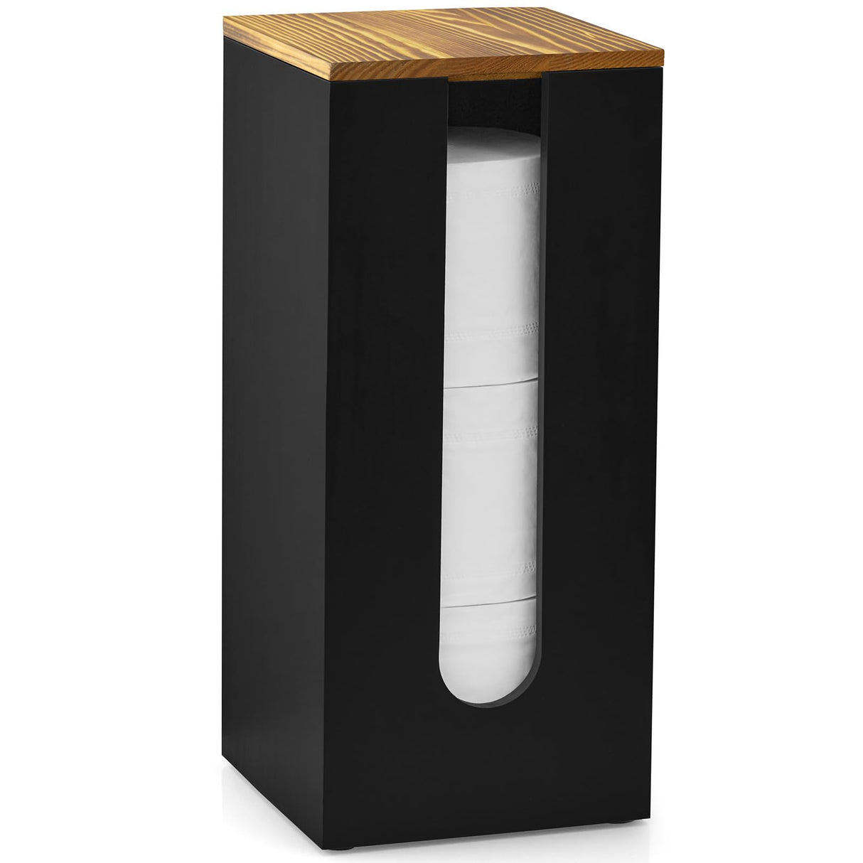 GCWSTJK Black Freestanding Wooden Toilet Paper Holder Stand, Rustic Bathroom Storage Organizer with Burnt Wood Lid, Fits 3 Extra XXL Toilet Paper Rolls GCWSTJK