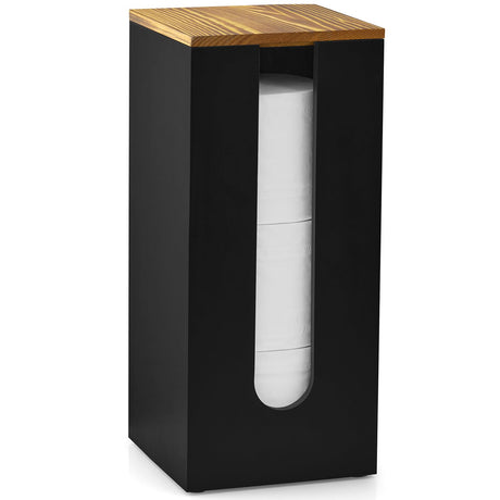 GCWSTJK Black Freestanding Wooden Toilet Paper Holder Stand, Rustic Bathroom Storage Organizer with Burnt Wood Lid, Fits 3 Extra XXL Toilet Paper Rolls GCWSTJK