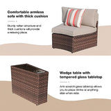 SUNSITT Outdoor Patio Furniture Set 13-Piece Round Sectional Sofa Curved Wicker Sofa with 4 Side Table and Pillows, Brown Rattan & Beige Cushion SUNSITT