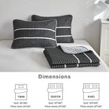 Flysheep Dark Grey Boho Quilt Set Full Queen Size, 3 Pcs White Striped on Gray Reversible Bedspread, Brushed Microfiber Coverlet for All Season, 1 Quilt + 2 Pillow Shams Flysheep