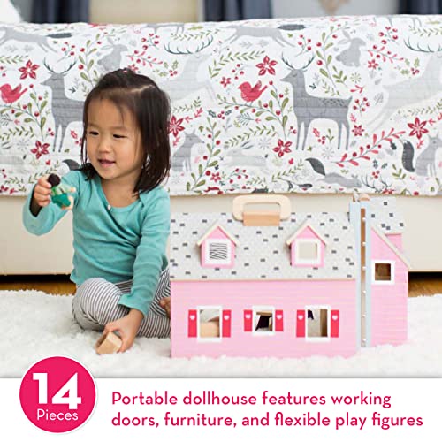 Melissa & Doug Fold and Go Wooden Dollhouse With 2 Dolls and Wooden Furniture,Multi,One Size - WoodArtSupply