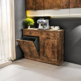 TC-HOMENY Tilt Out Trash Cabinet with Drawer, Free Standing Trash Can Cabinets, Manual and Auto Mode Shutdown Cabinet Door, Recycling Can Cabinet Home, Kitchen, Living Room TC-HOMENY