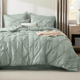 Bedsure Queen Comforter Set Sage Green - Bed in a Bag Queen Size Bedding 7 Pieces, GentleSoft™ Pintuck Bed Set Gift for Family, Pinch Pleat All Season Comforter with Sheets, Pillowcases & Shams Bedsure