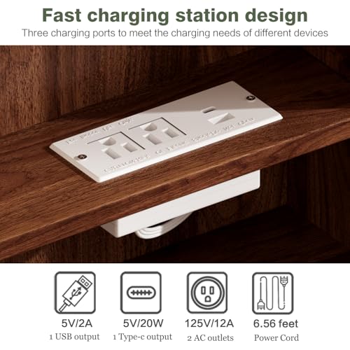 YYJ Makeup Vanity Desk with Large Mirror and Lights&Charging Station,3 Lighting Modes,Desk Vanity with 8 Storage Drawers and 8 Shelves,Makeup Table for Bedroom,Dressing Table with Nightstand,Walnut YYJ