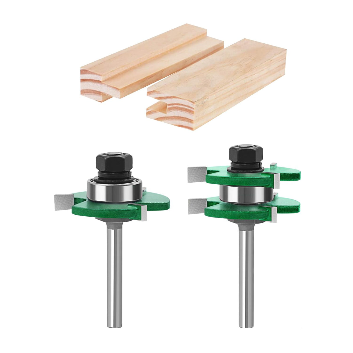 TOTOWOOD Pro Tongue and Groove Router Bit Set of 2 Pieces 1/4 Inch Shank Router Bit Set 3 Teeth Adjustable T Shape Wood Milling Cutter (Tongue and Groove Router Bit 1/4 Shank) Totowood