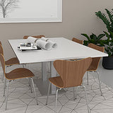 6 Person Rectangle Conference Table with Brushed Silver Square Metal Base | Harmony Series Modern Office Meeting Tables for Offices, Training Rooms, and Homes | White Cypress – 6ft SKUTCHI DESIGNS INC.