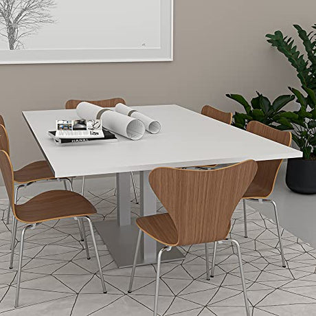 6 Person Rectangle Conference Table with Power and Data | Brushed Silver Square Metal Base | Harmony Series Modern Office Meeting Tables for Offices, Training Rooms, and Homes | White Cypress – 6ft SKUTCHI DESIGNS INC.