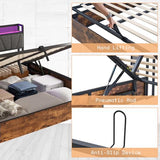 AMERLIFE King Size Lift Up Bed Frame with Linen Upholstered & LED Light & Storage Headboard, Platform Bed Frame with Charging Station, No Box Spring Needed, Noisy Free, Rustic Brown AMERLIFE
